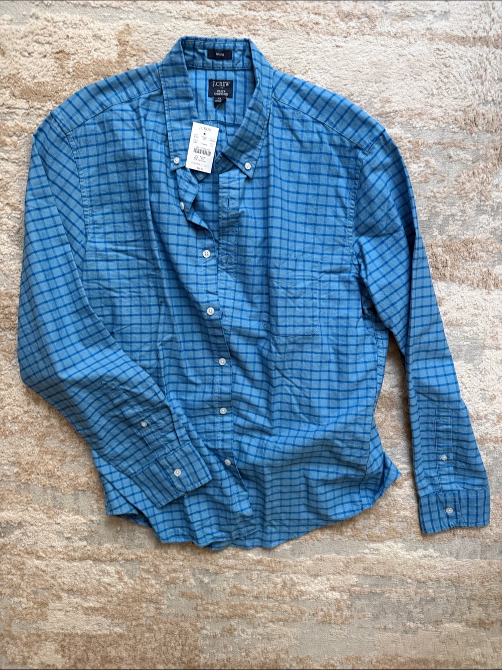 J. Crew Men’s Blue Windowpane Button-Down Slim Fit Shirt - Size XL